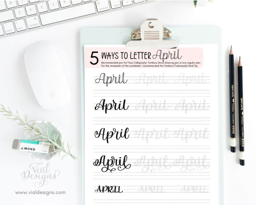 5 WAYS TO LETTER APRIL + FREE PRACTICE SHEET VIAL DESIGNS