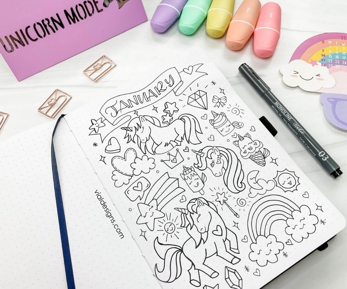 Cute happy unicorn outline easy coloring book Vector Image